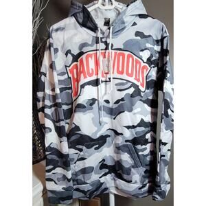 Backwoods Camo Hoodie 2 Sided Logo Print Gray Black White Unisex Sz L